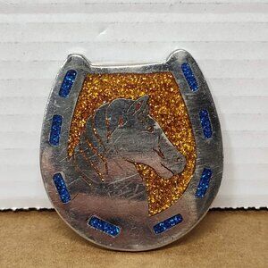 Vintage PSC 1979 Belt Buckle Chaco Horse & Horse Shoe Metal - Please Read Below